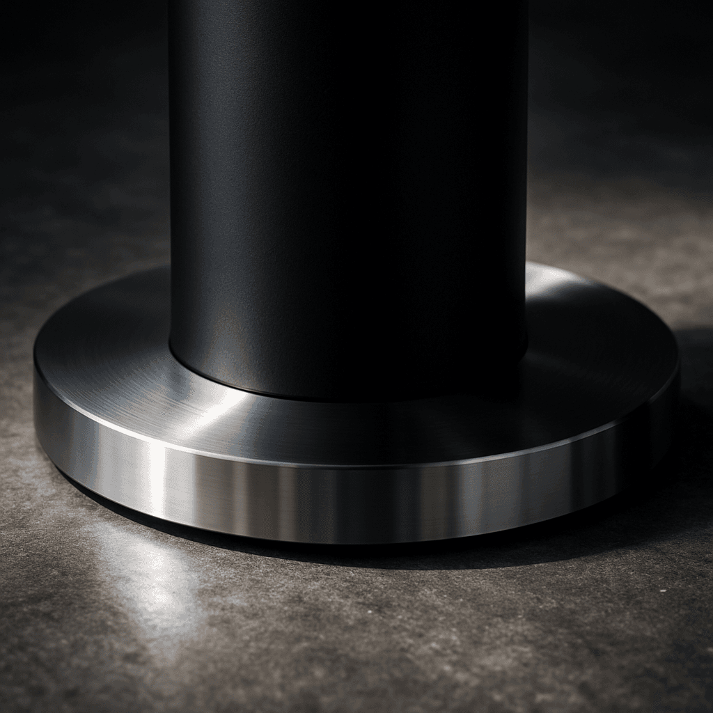 brushed steel base, close